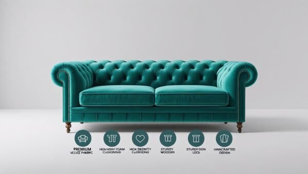 Classic Chesterfield Sofa – Premium Teal - Image 3